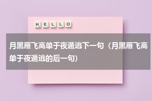 月黑雁飞高单于夜遁逃下一句（月黑雁飞高单于夜遁逃的后一句）
