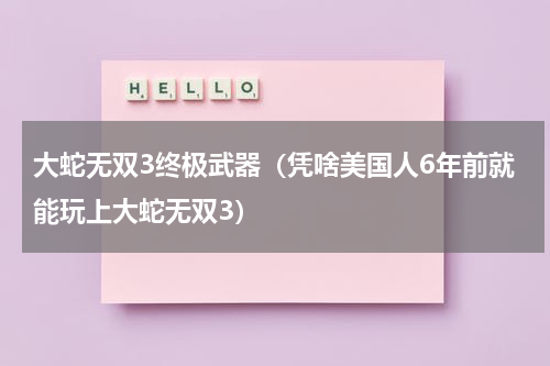 大蛇无双3终极武器（凭啥美国人6年前就能玩上大蛇无双3）